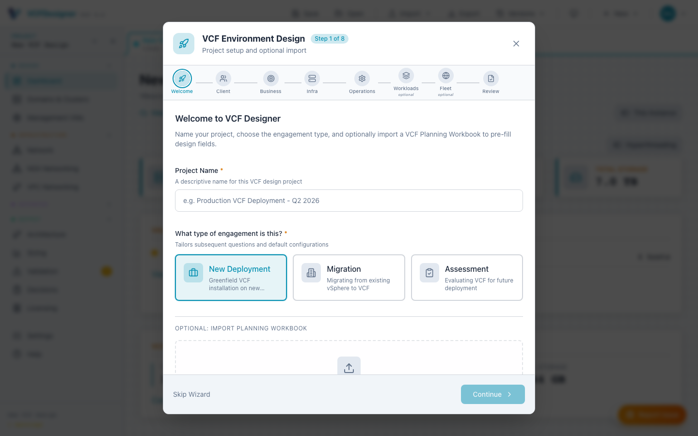 VCF Designer — import and design workspace